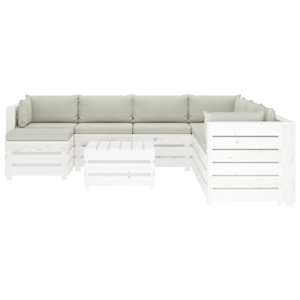 vidaXL Poilsio komplektas i&scaron; palečių su pagalvėmis, 9 dalių, mediena