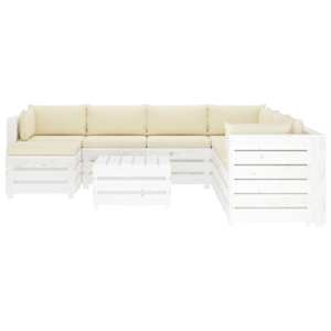 vidaXL Poilsio komplektas i&scaron; palečių su pagalvėmis, 9 dalių, mediena