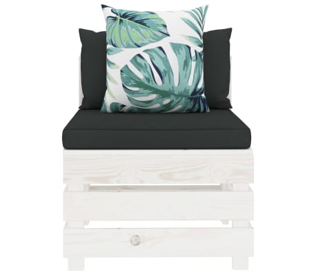 vidaXL Canapea de grădină din paleți, de mijloc, perne &icirc;nflorate, lemn