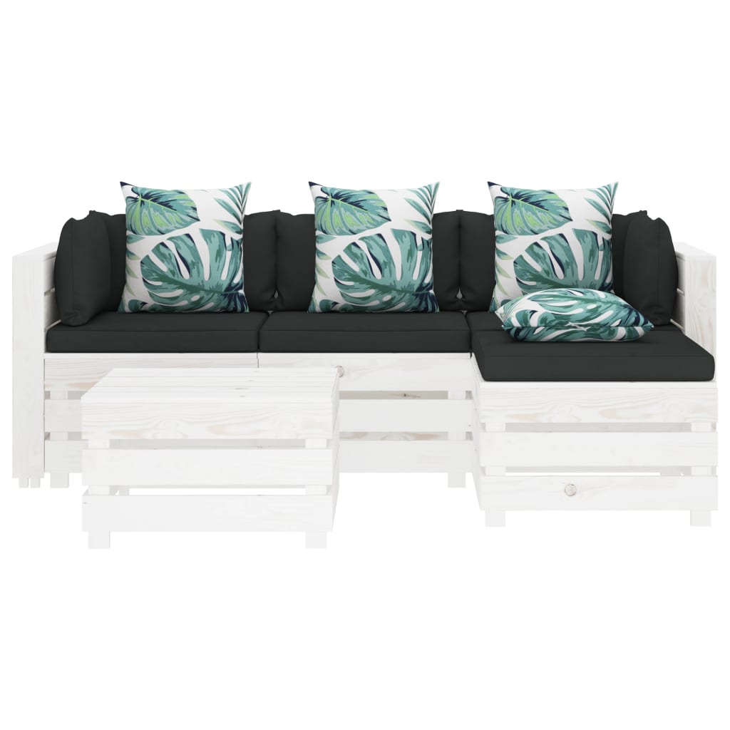 

vidaXL 5-delige Loungeset met bloemenkussens pallet hout