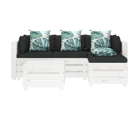 vidaXL Poilsio komplektas i&scaron; palečių su pagalvėmis, 5 dalių, mediena