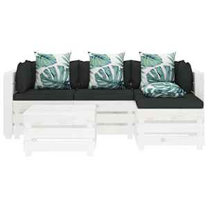 vidaXL Poilsio komplektas i&scaron; palečių su pagalvėmis, 5 dalių, mediena