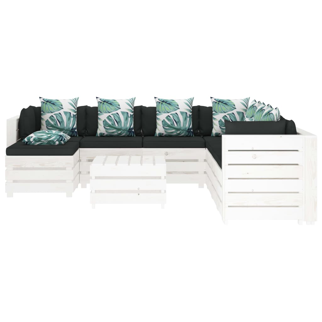 

vidaXL 9-delige Loungeset met bloemenkussens pallet hout