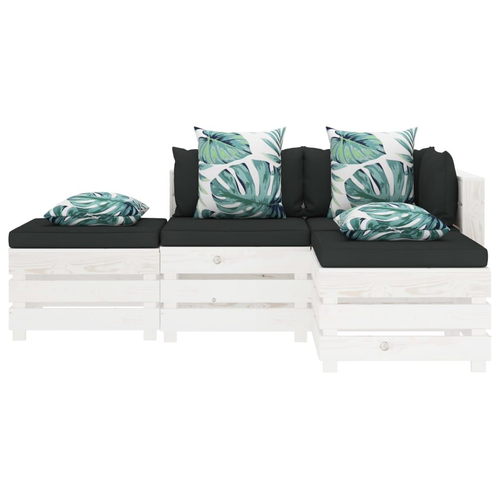 

vidaXL 4-delige Loungeset met bloemenkussens pallet hout