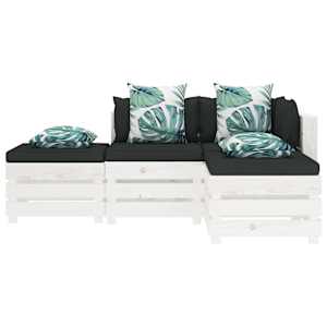 vidaXL Poilsio komplektas i&scaron; palečių su pagalvėmis, 4 dalių, mediena