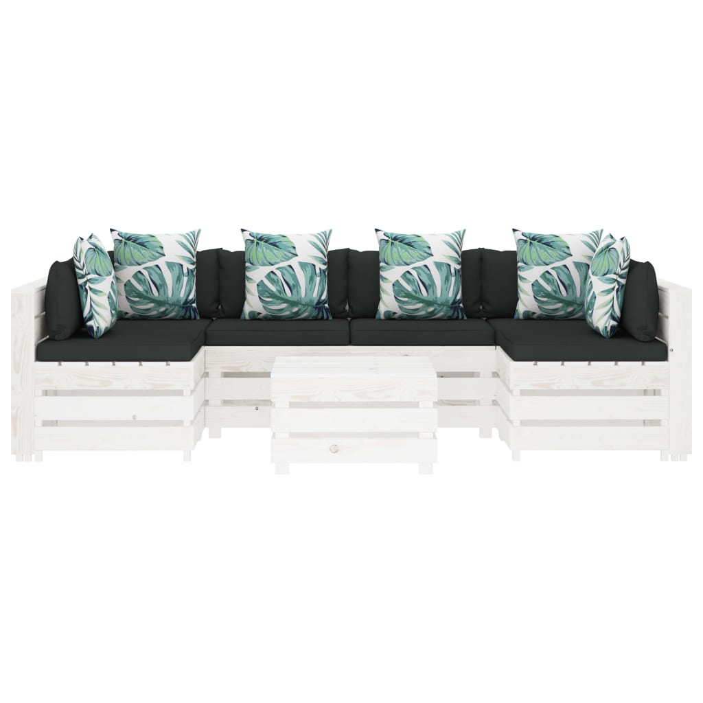 

vidaXL 7-delige Loungeset met bloemenkussens pallet hout