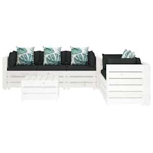 vidaXL Poilsio komplektas i&scaron; palečių su pagalvėmis, 6 dalių, mediena