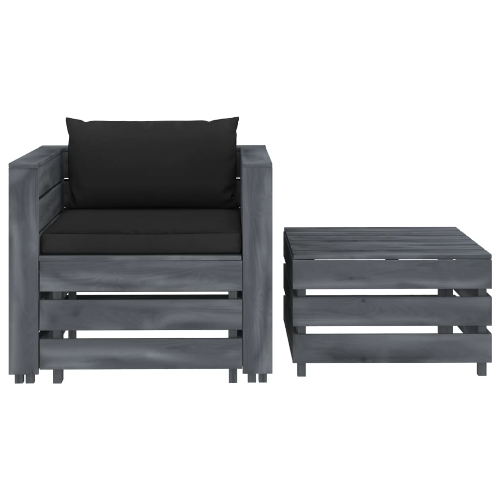 

vidaXL 2-delige Loungeset met zwarte kussens hout