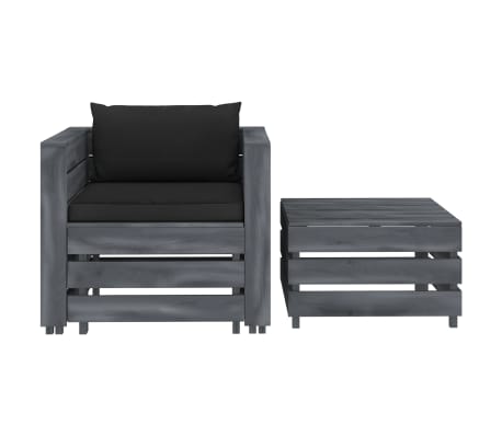 vidaXL Poilsio komplektas su juodomis pagalvėlėmis, 2 dalių, mediena