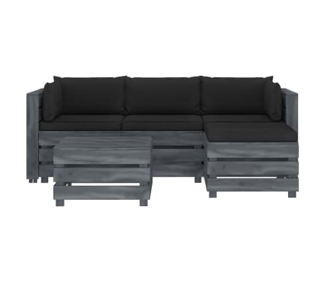 vidaXL Poilsio komplektas i&scaron; palečių su pagalvėmis, 5 dalių, mediena