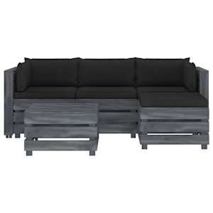 vidaXL Poilsio komplektas i&scaron; palečių su pagalvėmis, 5 dalių, mediena