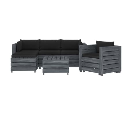 vidaXL Sodo komplektas i&scaron; palečių su pagalvėmis, 6 dalių, mediena