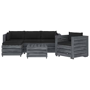 vidaXL Sodo komplektas i&scaron; palečių su pagalvėmis, 6 dalių, mediena