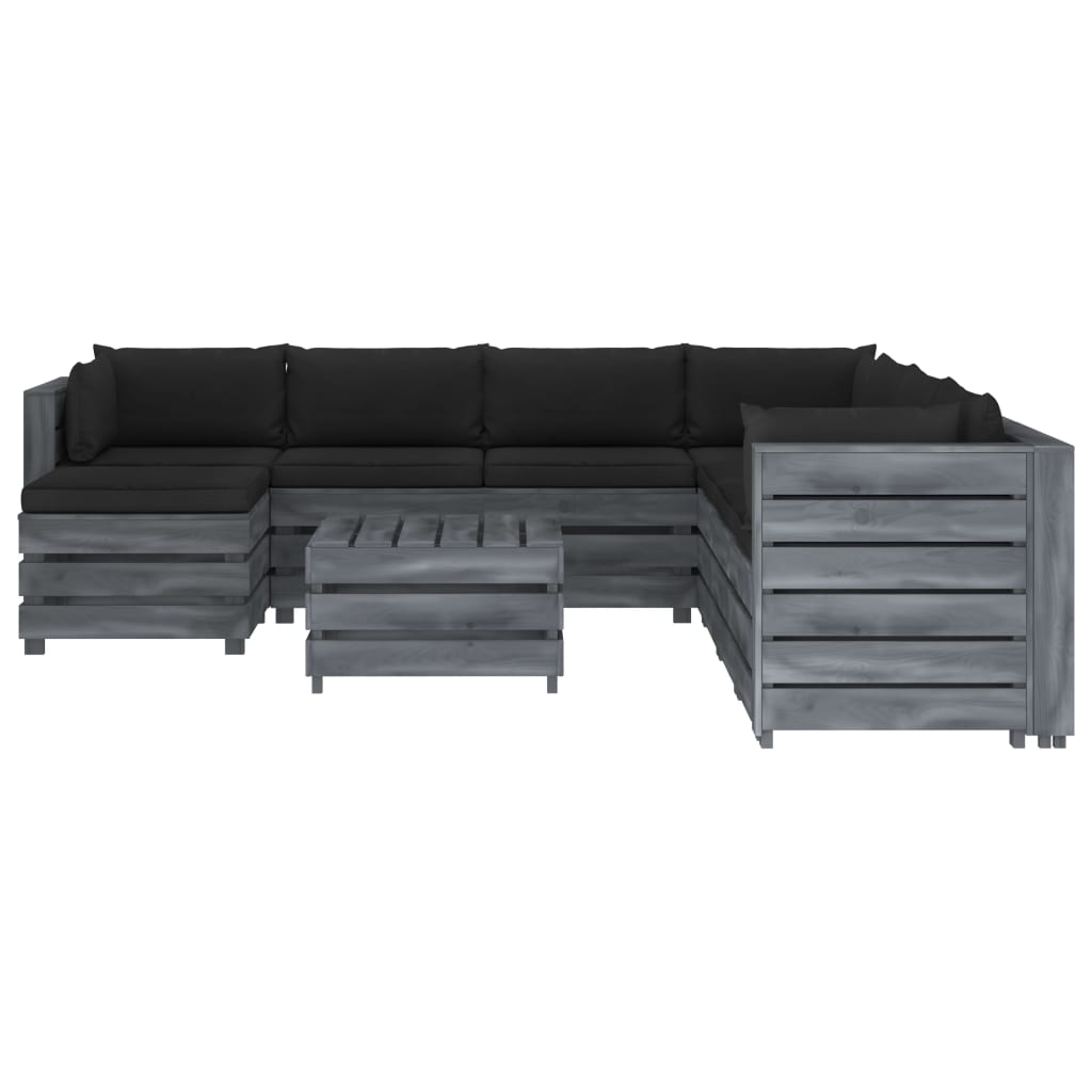 

vidaXL 9-delige Loungeset met zwarte kussens pallet hout