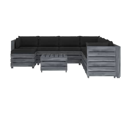 vidaXL Poilsio komplektas i&scaron; palečių su pagalvėmis, 9 dalių, mediena