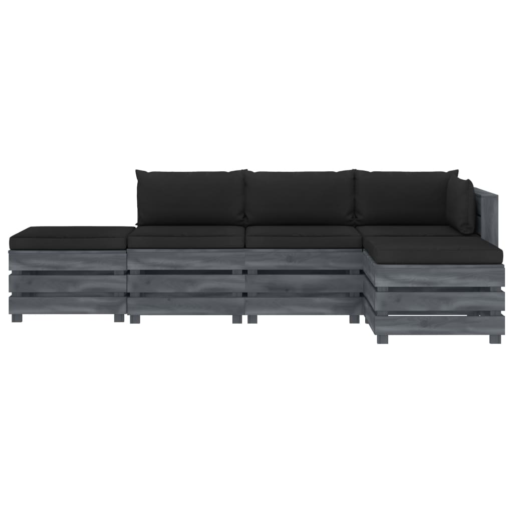 

vidaXL 5-delige Loungeset met zwarte kussens pallet hout