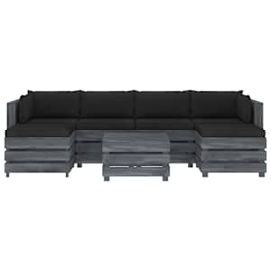 vidaXL Poilsio komplektas i&scaron; palečių su pagalvėmis, 7 dalių, mediena