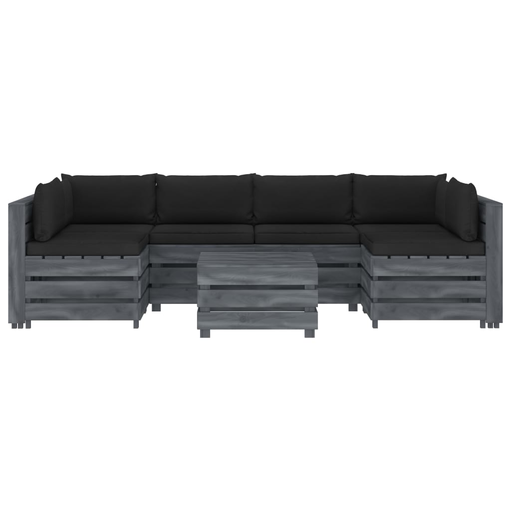 

vidaXL 7-delige Loungeset met zwarte kussens pallet hout