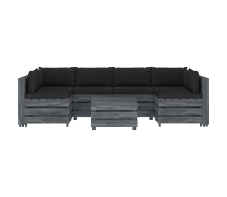 vidaXL Poilsio komplektas i&scaron; palečių su pagalvėmis, 7 dalių, mediena