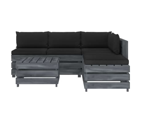 vidaXL Poilsio komplektas i&scaron; palečių su pagalvėmis, 6 dalių, mediena