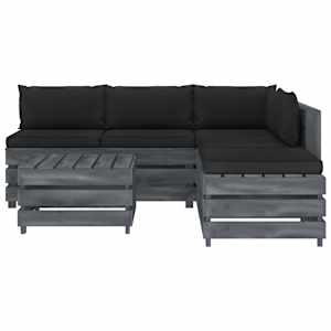 vidaXL Poilsio komplektas i&scaron; palečių su pagalvėmis, 6 dalių, mediena