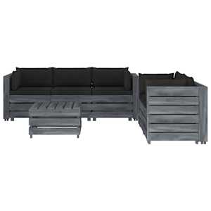 vidaXL Sodo komplektas i&scaron; palečių su pagalvėmis, 6 dalių, mediena