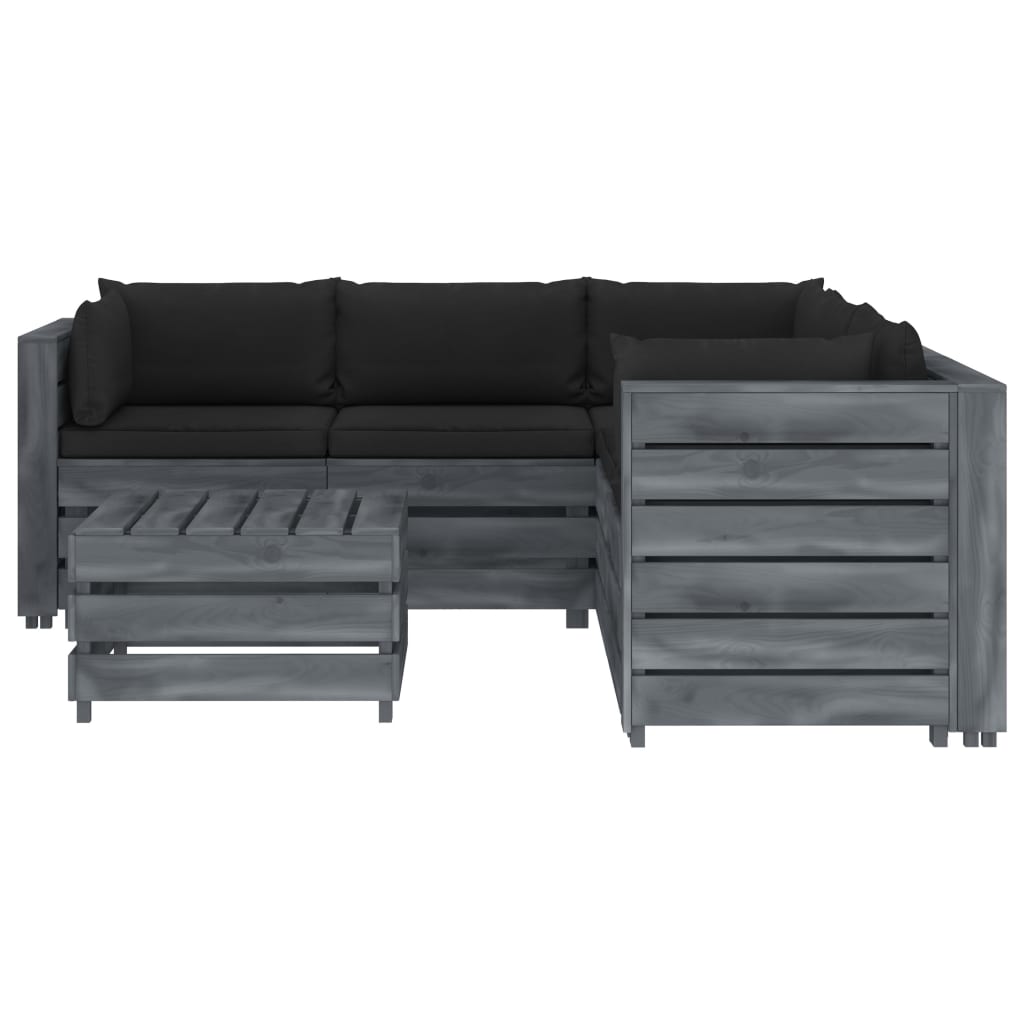 

vidaXL 6-delige Loungeset met zwarte kussens pallet hout