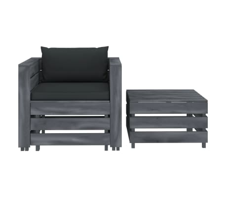 vidaXL Poilsio komplektas su antracito pagalvėmis, 2 dalių, mediena