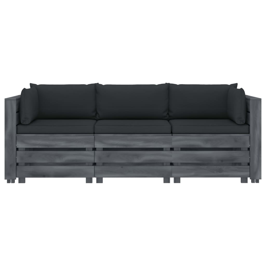 

vidaXL Tuinbank 3-zits met antracietkleurige kussens pallet hout