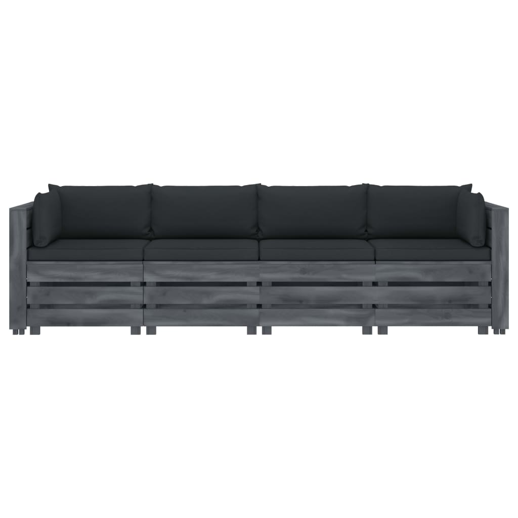 

vidaXL Tuinbank 4-zits met antracietkleurige kussens pallet hout