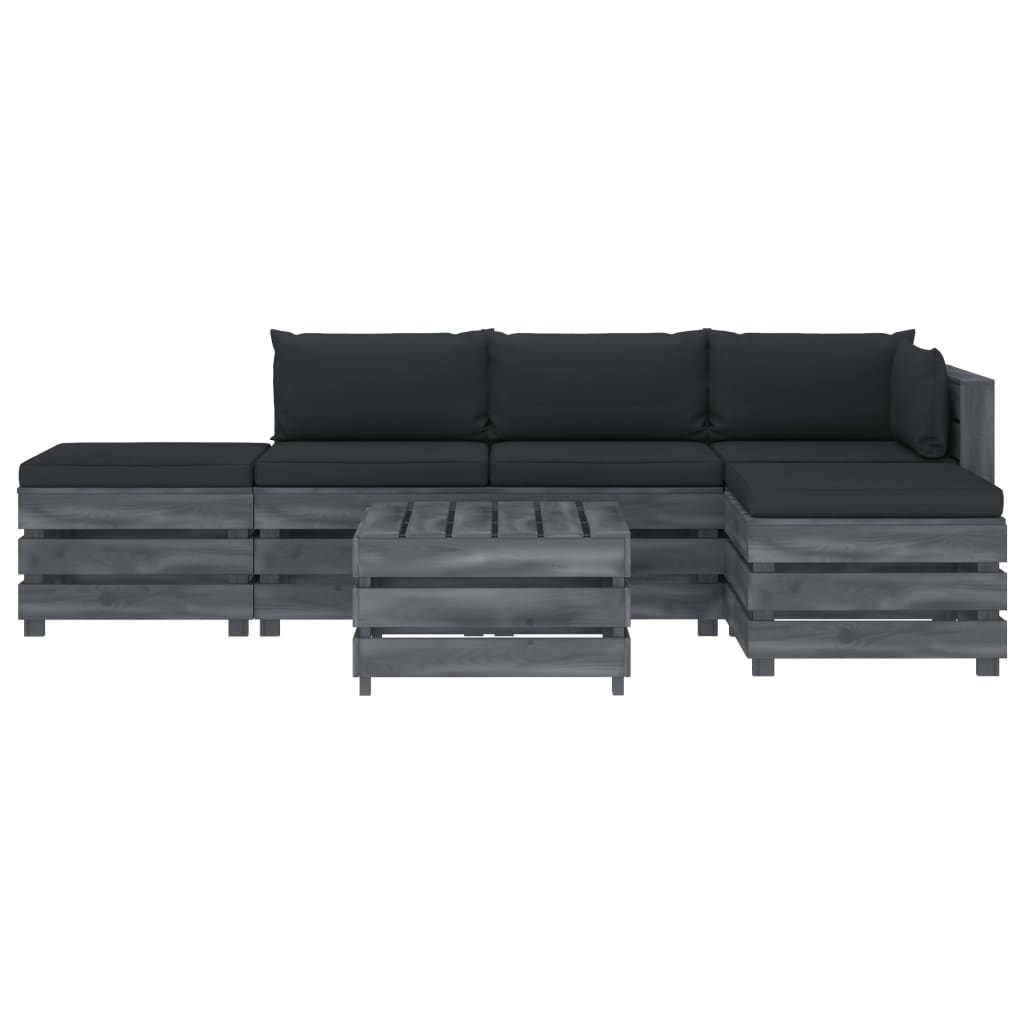 

vidaXL 6-delige Loungeset met antracietkleurige kussens pallet hout
