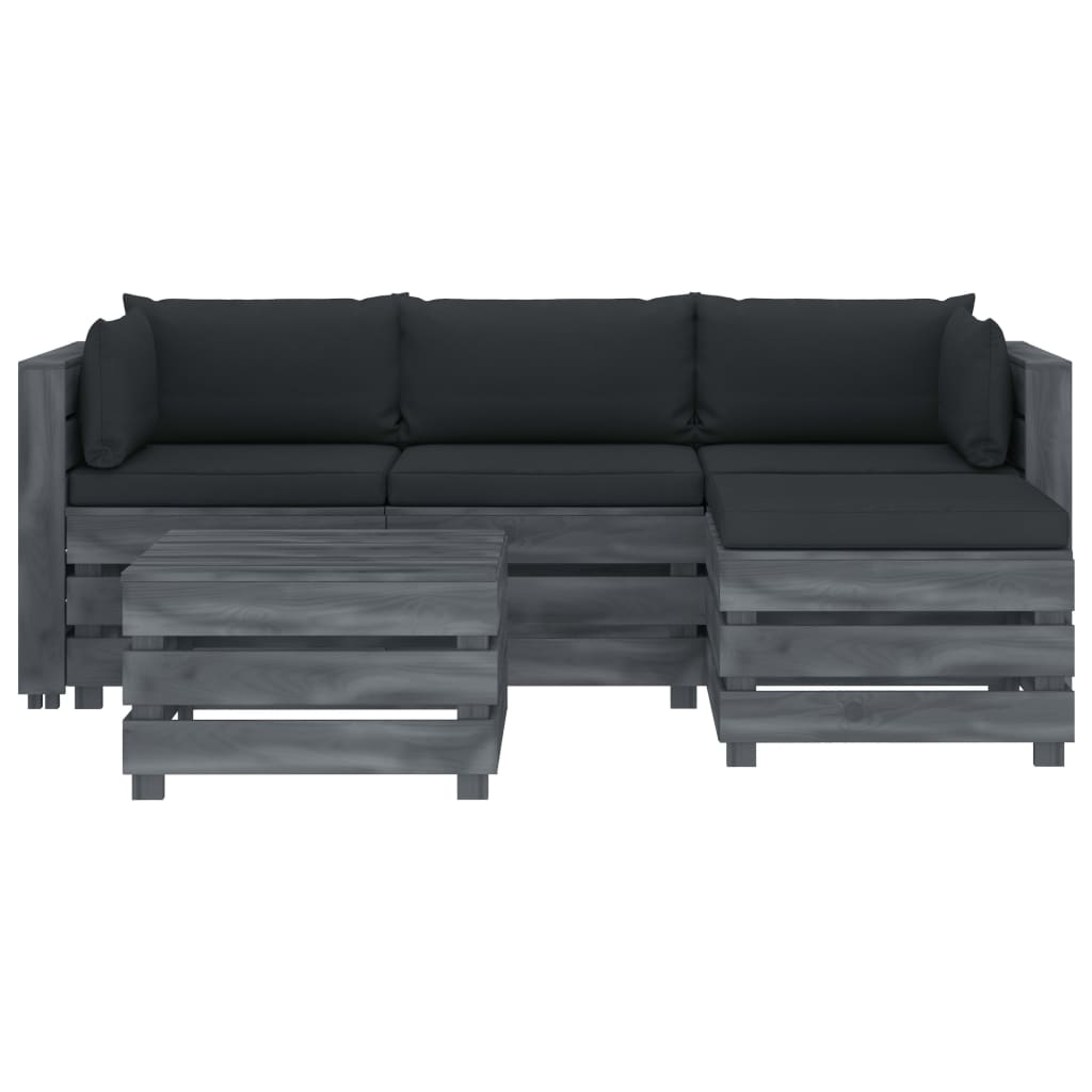 

vidaXL 5-delige Loungeset met antracietkleurige kussens pallet hout