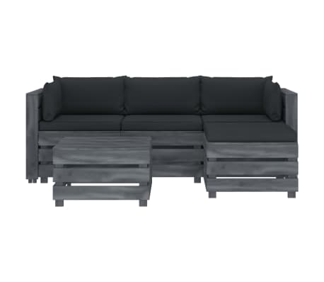 vidaXL Poilsio komplektas i&scaron; palečių su pagalvėmis, 5 dalių, mediena