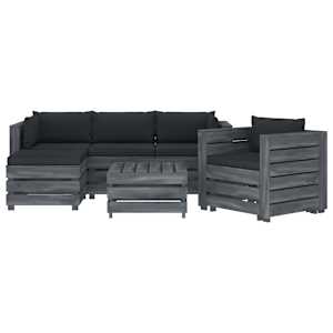 vidaXL Sodo komplektas i&scaron; palečių su pagalvėmis, 6 dalių, mediena