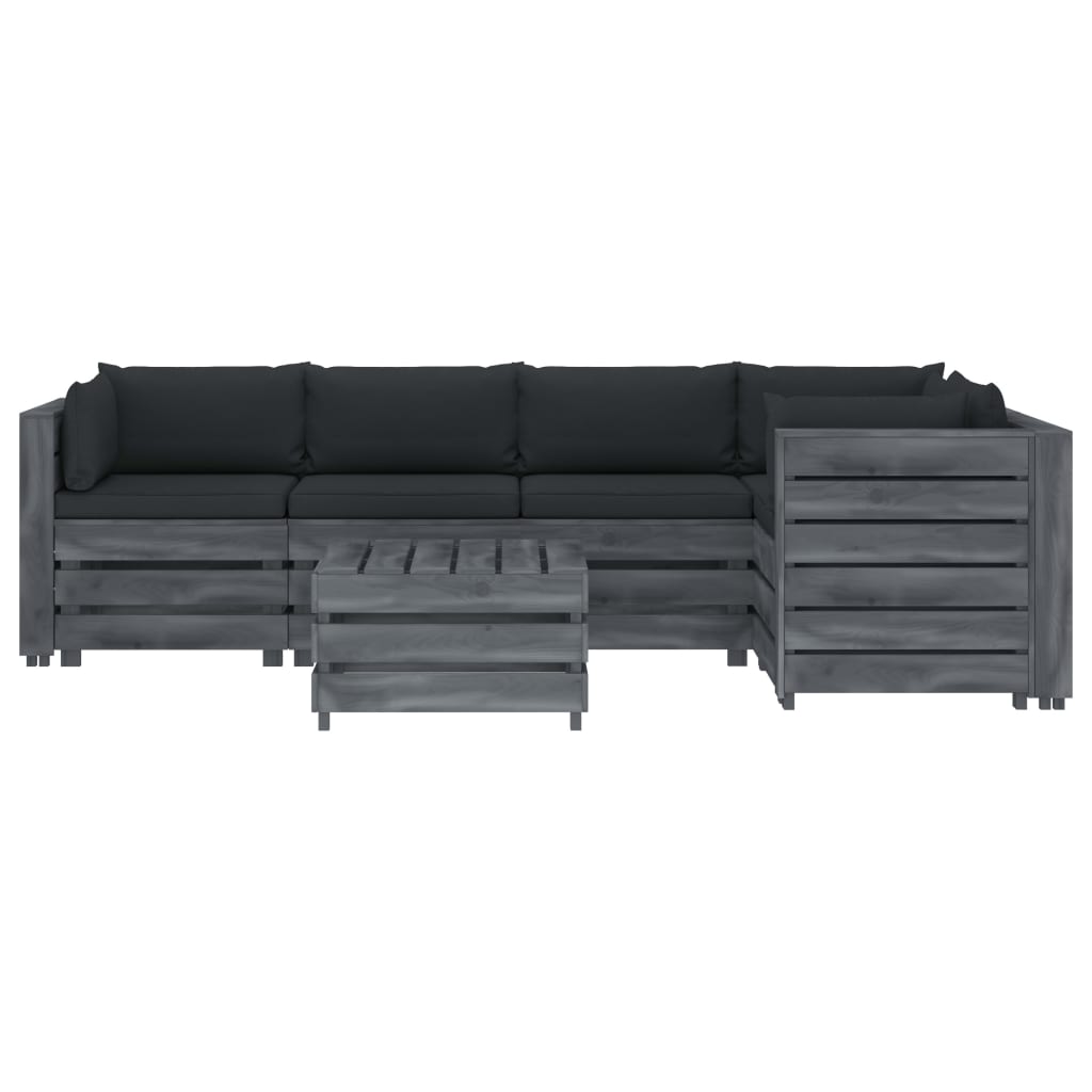 

vidaXL 6-delige Loungeset met antracietkleurige kussens pallet hout