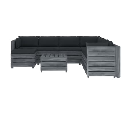 vidaXL Poilsio komplektas i&scaron; palečių su pagalvėmis, 9 dalių, mediena