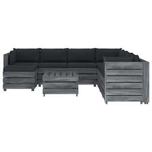 vidaXL Poilsio komplektas i&scaron; palečių su pagalvėmis, 9 dalių, mediena