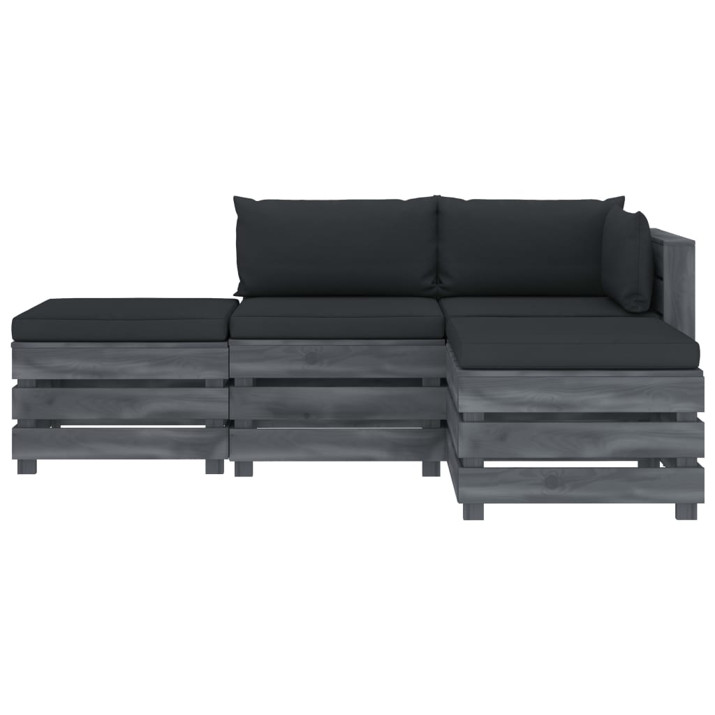 

vidaXL 4-delige Loungeset met antracietkleurige kussens pallet hout