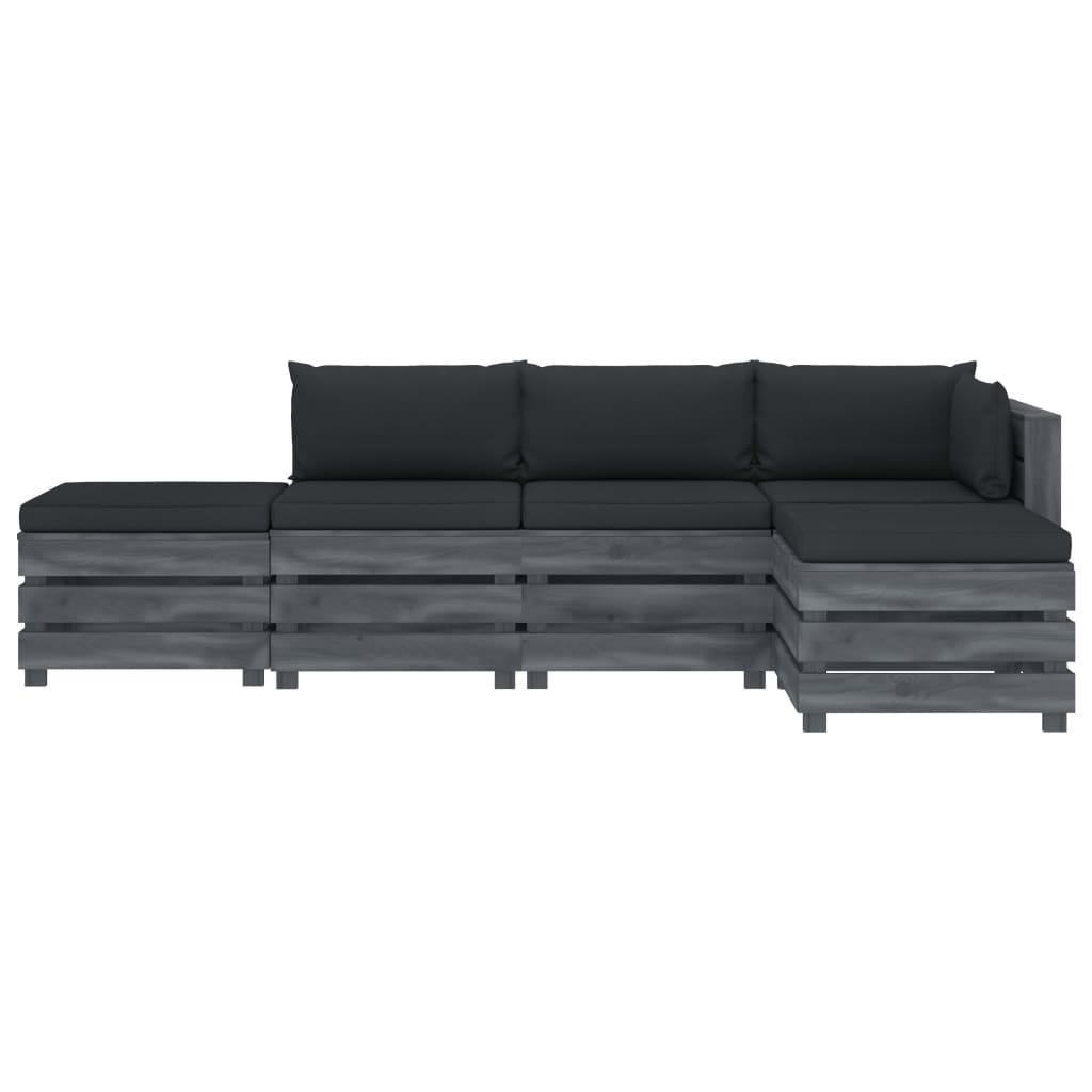 

vidaXL 5-delige Loungeset met antracietkleurige kussens pallet hout