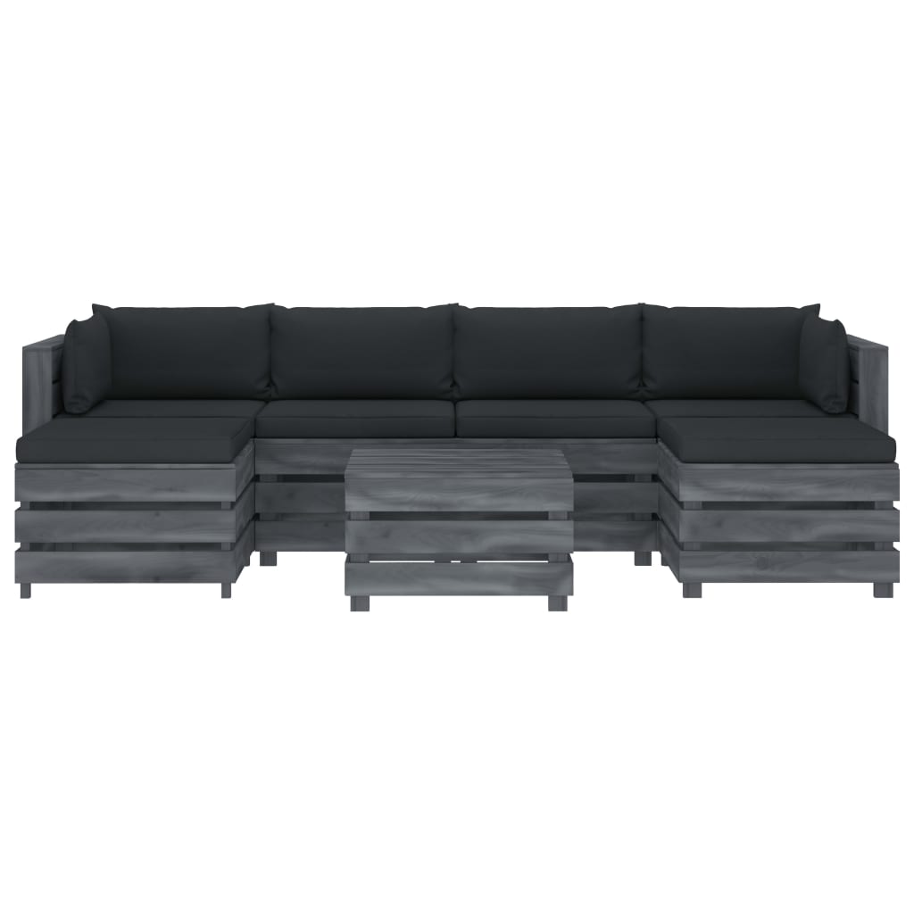 

vidaXL 7-delige Loungeset met antracietkleurige kussens pallet hout