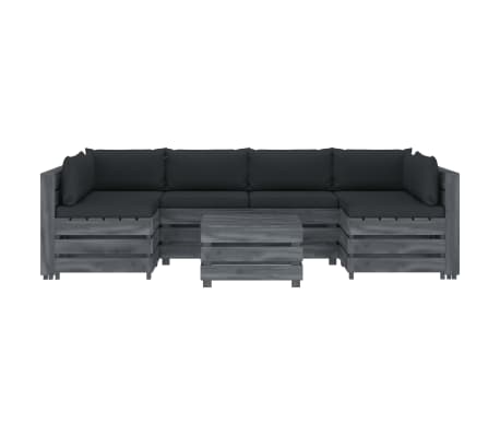 vidaXL Poilsio komplektas i&scaron; palečių su pagalvėmis, 7 dalių, mediena