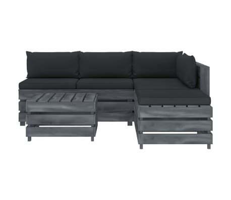 vidaXL Poilsio komplektas i&scaron; palečių su pagalvėmis, 6 dalių, mediena