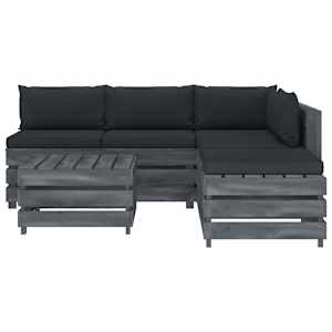 vidaXL Poilsio komplektas i&scaron; palečių su pagalvėmis, 6 dalių, mediena