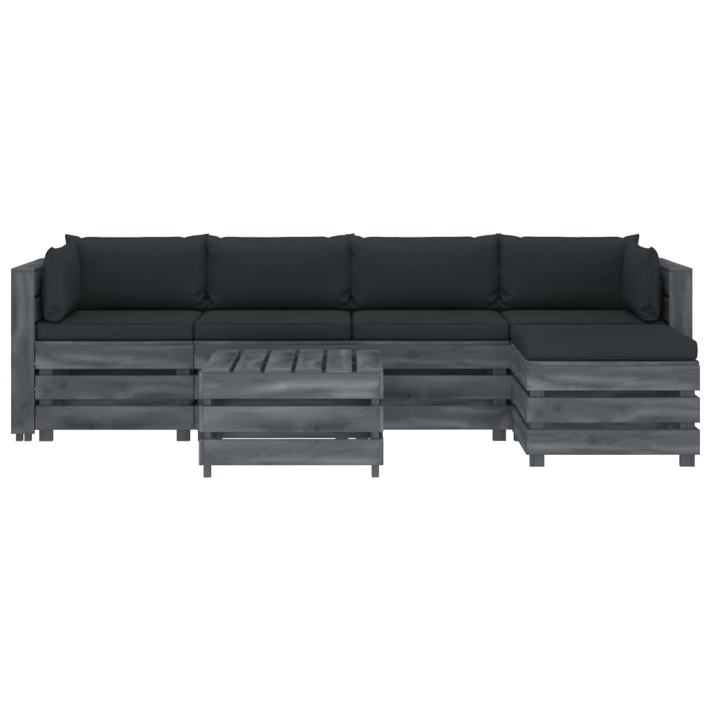 

vidaXL 6-delige Loungeset met antracietkleurige kussens pallet hout