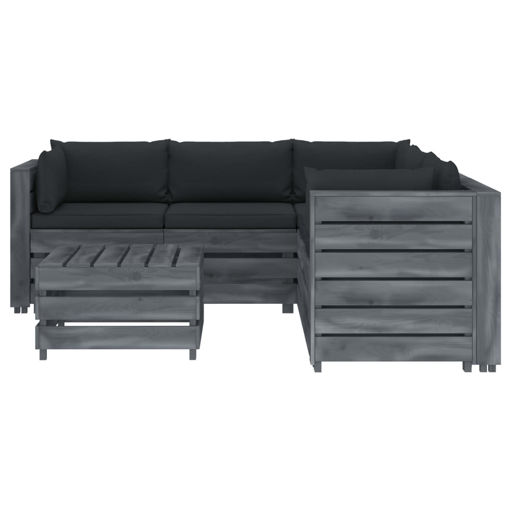 

vidaXL 6-delige Loungeset met antracietkleurige kussens pallet hout