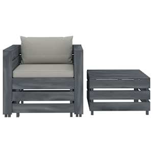 vidaXL Poilsio komplektas su taupe pagalvėlėmis, 2 dalių, mediena