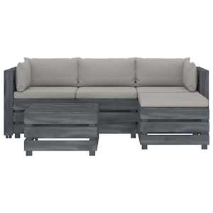 vidaXL Poilsio komplektas i&scaron; palečių su pagalvėmis, 5 dalių, mediena