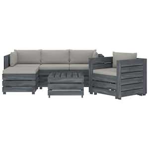 vidaXL Poilsio komplektas i&scaron; palečių su pagalvėmis, 6 dalių, mediena