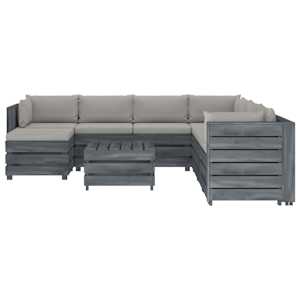 vidaXL Poilsio komplektas i&scaron; palečių su pagalvėmis, 9 dalių, mediena