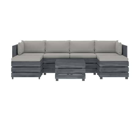 vidaXL Poilsio komplektas i&scaron; palečių su pagalvėmis, 7 dalių, mediena